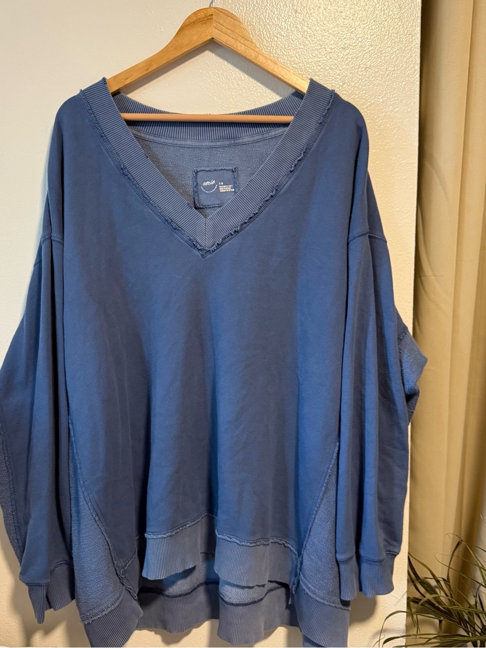 aerie Oversized V-Neck Sweater in Dusty Blue
